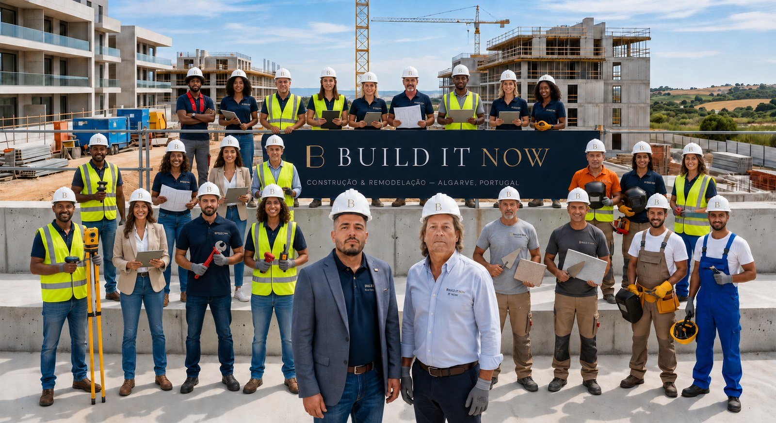 Build It Now team on a construction site in the Algarve