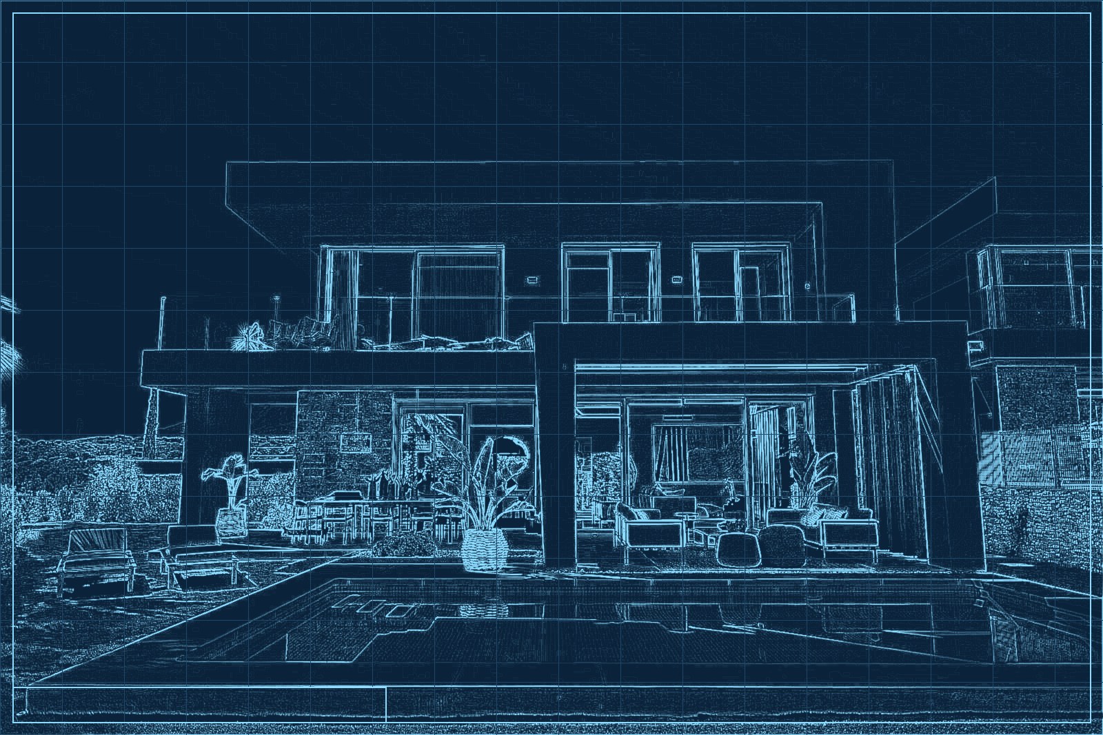 Technical drawing of the pool and villa