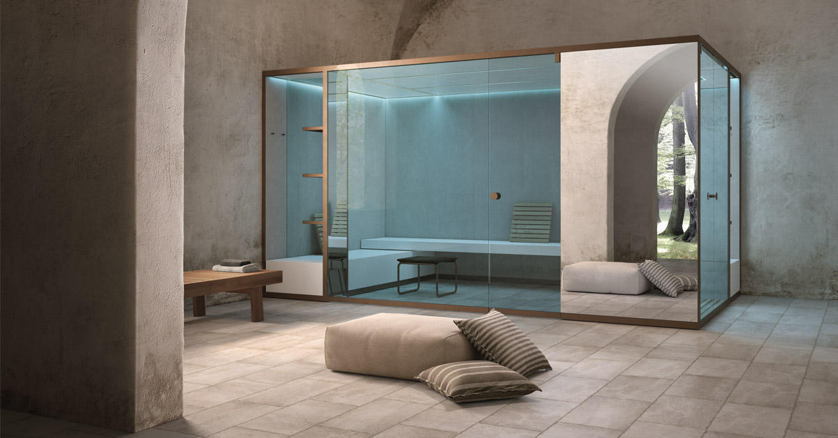 Glass Turkish bath with soft light