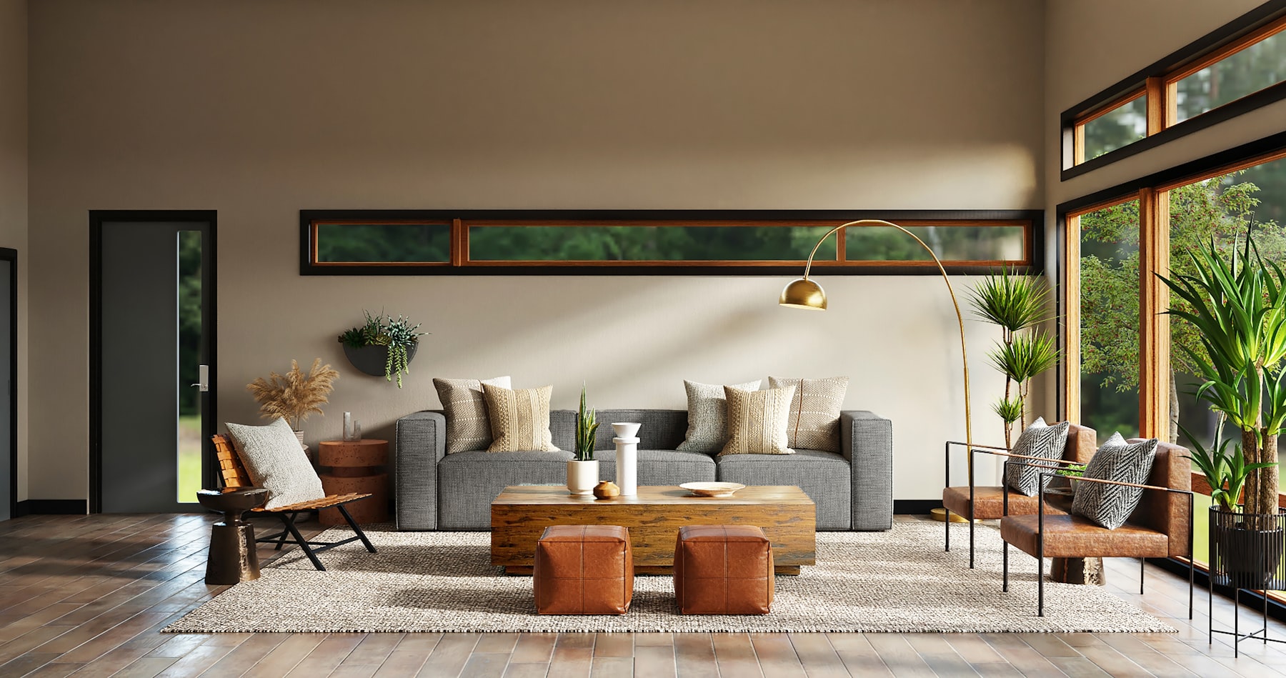 Living room of a smart villa, reacting to scenes