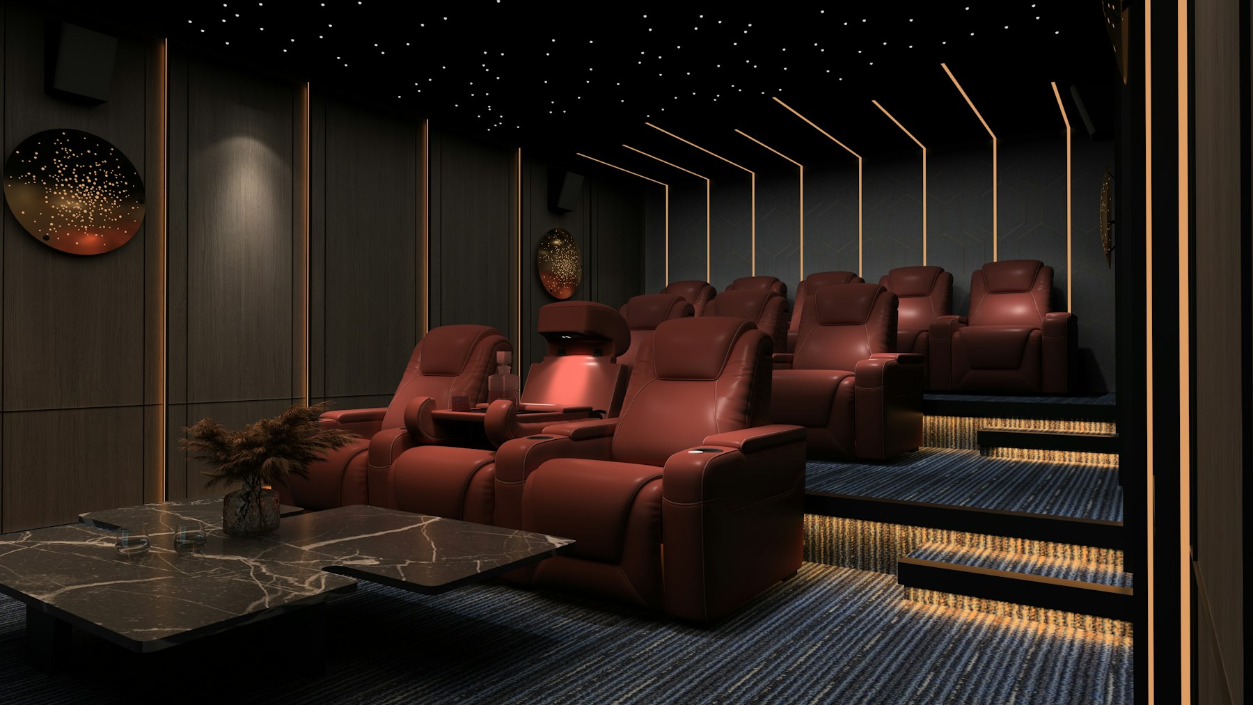 Private cinema room with star ceiling