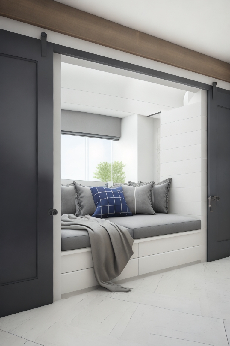 Custom Window Seat Reading Nook with Sliding Barn Doors Custom Window Seat Reading Nook with Sliding Barn Doors