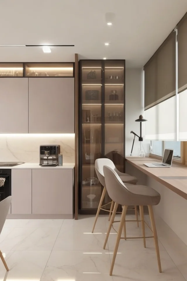 Interior with minimalist desk and chairs