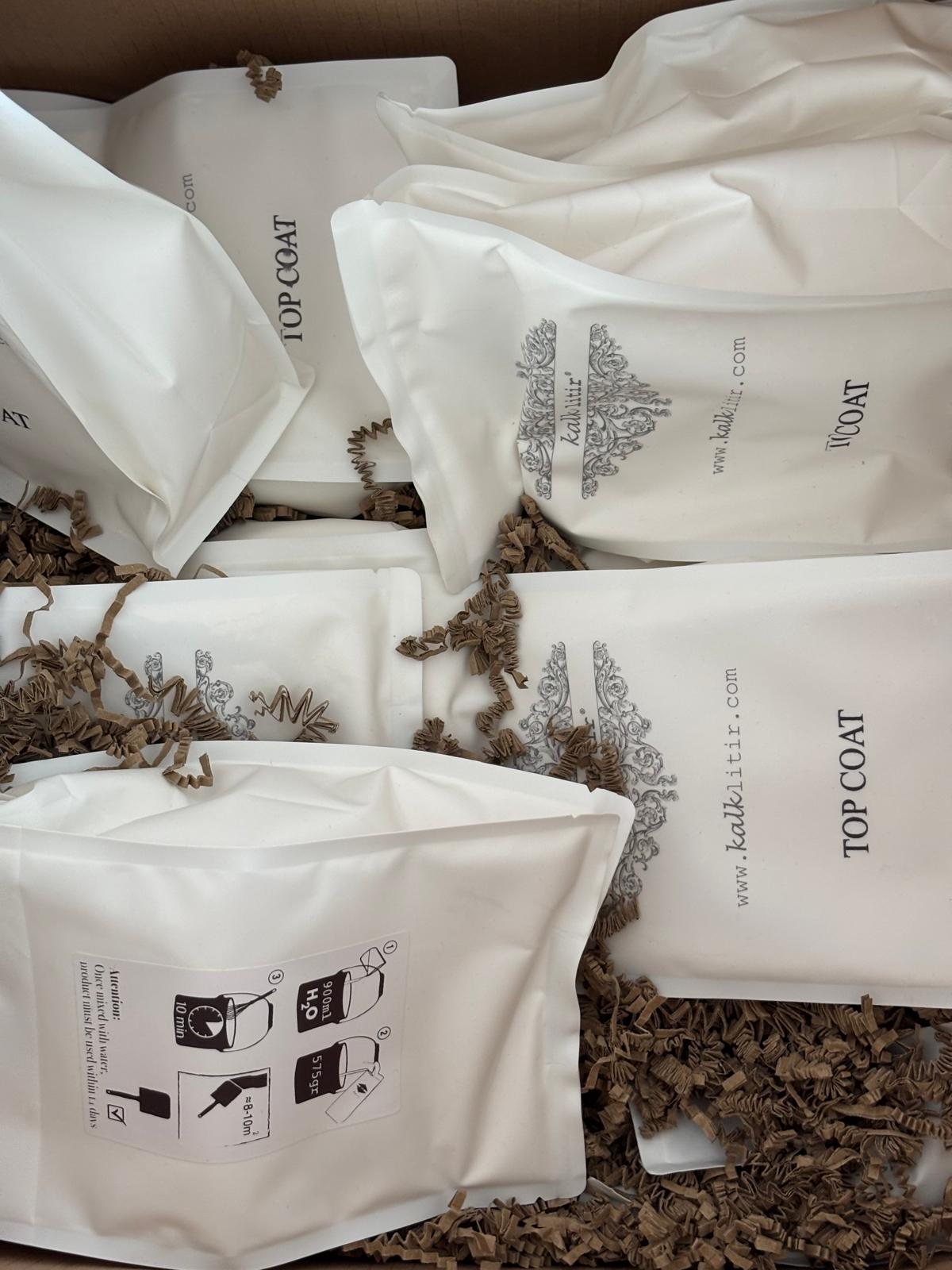 Kalklitir powder paint bags, mixed fresh on site